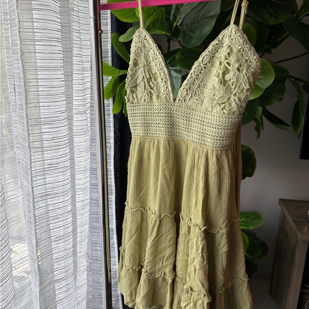 Lace Trimmed Sage Green Dress